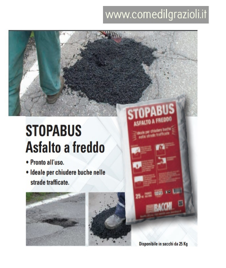 ASFALTO A FREDDO KG 25 IN SACCO BITUME STRADALE STOPABUS BACCHI