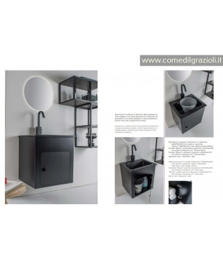 Mobile Bagno SKEMA 60 Alluminio con Lavabo Nero in Ceramica 60 di XILON